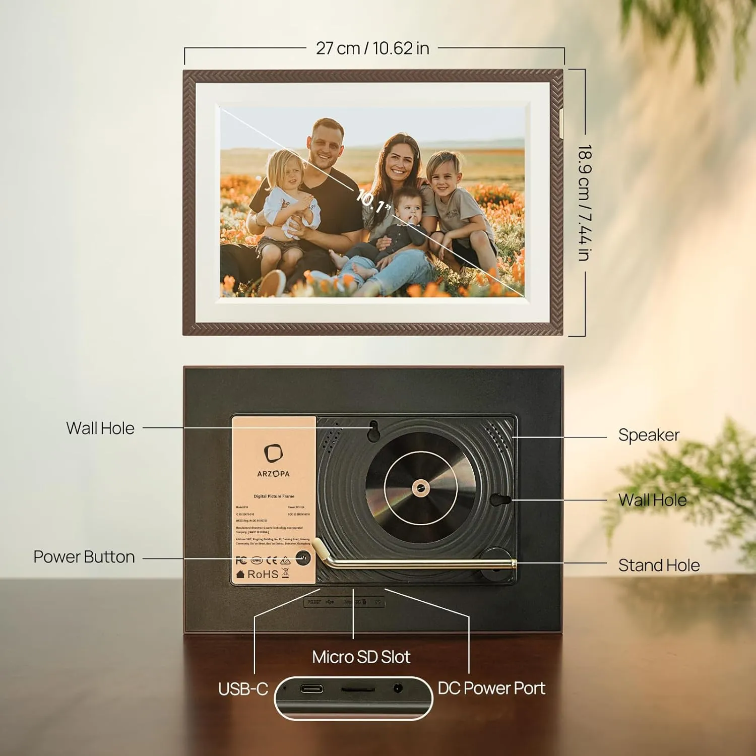 ARZOPA 10.1" WiFi Digital Picture Frame, HD IPS Anti-Glare Touch Screen Digital Photo Frame with 32GB Storage, Wall Mountable, Auto-Rotate, Easy Sharing&Custom Gifting via Free ARZOPA APP for Mom