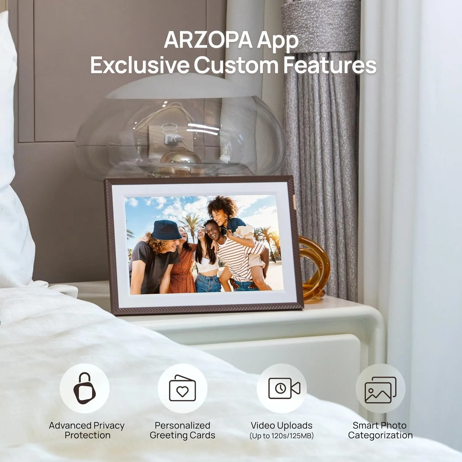ARZOPA 10.1" WiFi Digital Picture Frame, HD IPS Anti-Glare Touch Screen Digital Photo Frame with 32GB Storage, Wall Mountable, Auto-Rotate, Easy Sharing&Custom Gifting via Free ARZOPA APP for Mom