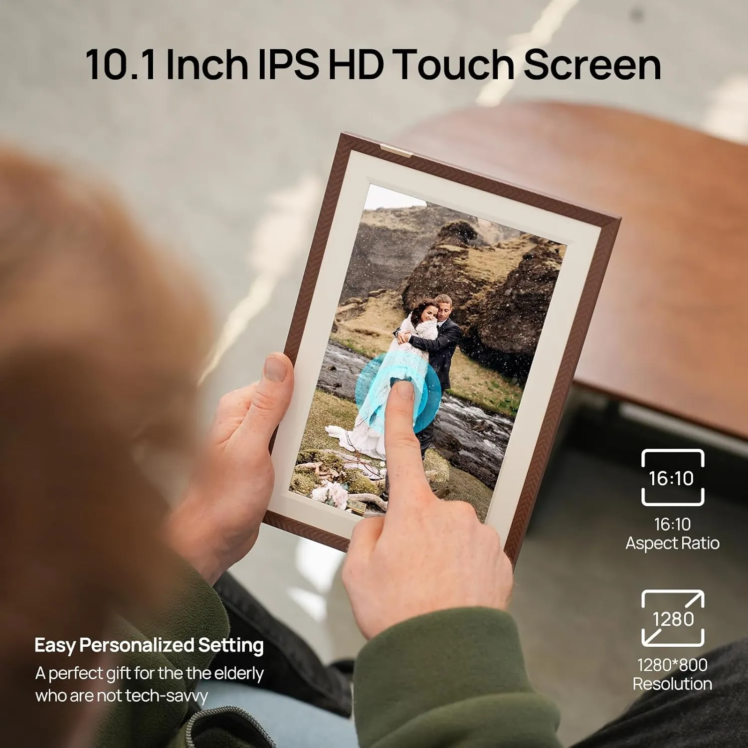 ARZOPA 10.1" WiFi Digital Picture Frame, HD IPS Anti-Glare Touch Screen Digital Photo Frame with 32GB Storage, Wall Mountable, Auto-Rotate, Easy Sharing&Custom Gifting via Free ARZOPA APP for Mom