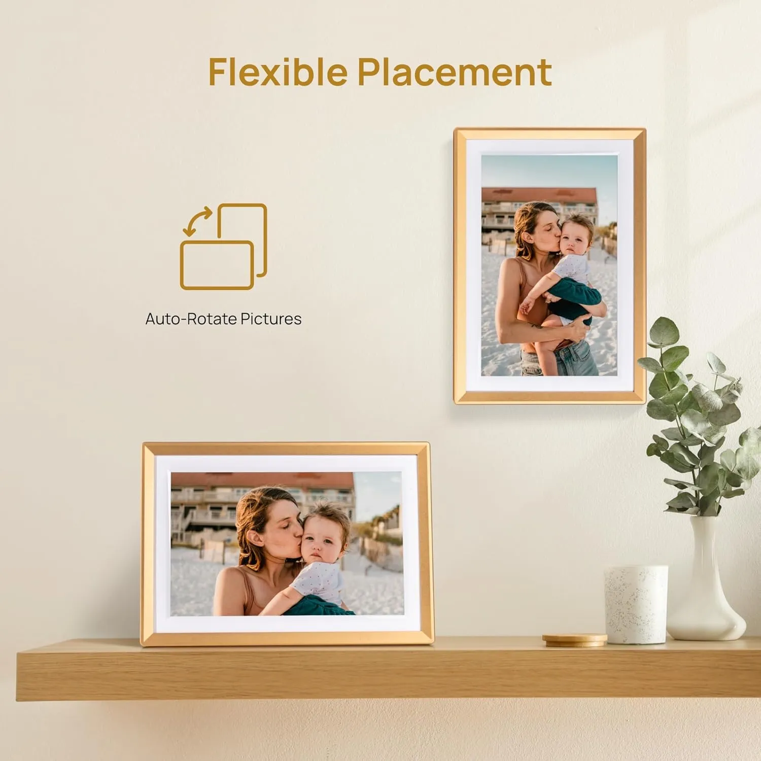 ARZOPA Metal Digital Picture Frame WiFi 10.1" HD IPS Touch Screen Smart Photo Frame Electronic Free Arzopa App Custom Picture Frame for Gifting Easy Share Unlimited Photos Videos - D10 Gold