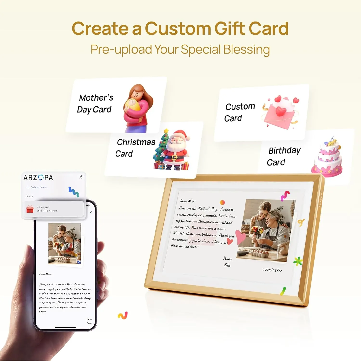 ARZOPA Metal Digital Picture Frame WiFi 10.1" HD IPS Touch Screen Smart Photo Frame Electronic Free Arzopa App Custom Picture Frame for Gifting Easy Share Unlimited Photos Videos - D10 Gold