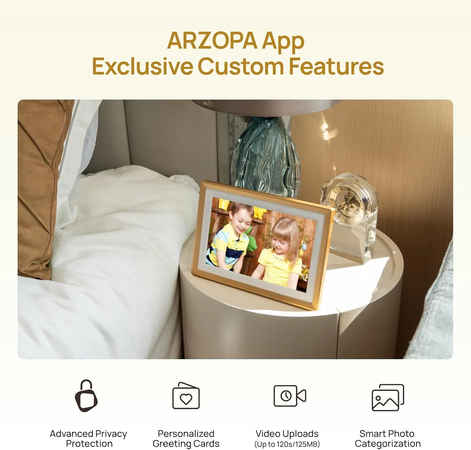 ARZOPA Metal Digital Picture Frame WiFi 10.1" HD IPS Touch Screen Smart Photo Frame Electronic Free Arzopa App Custom Picture Frame for Gifting Easy Share Unlimited Photos Videos - D10 Gold