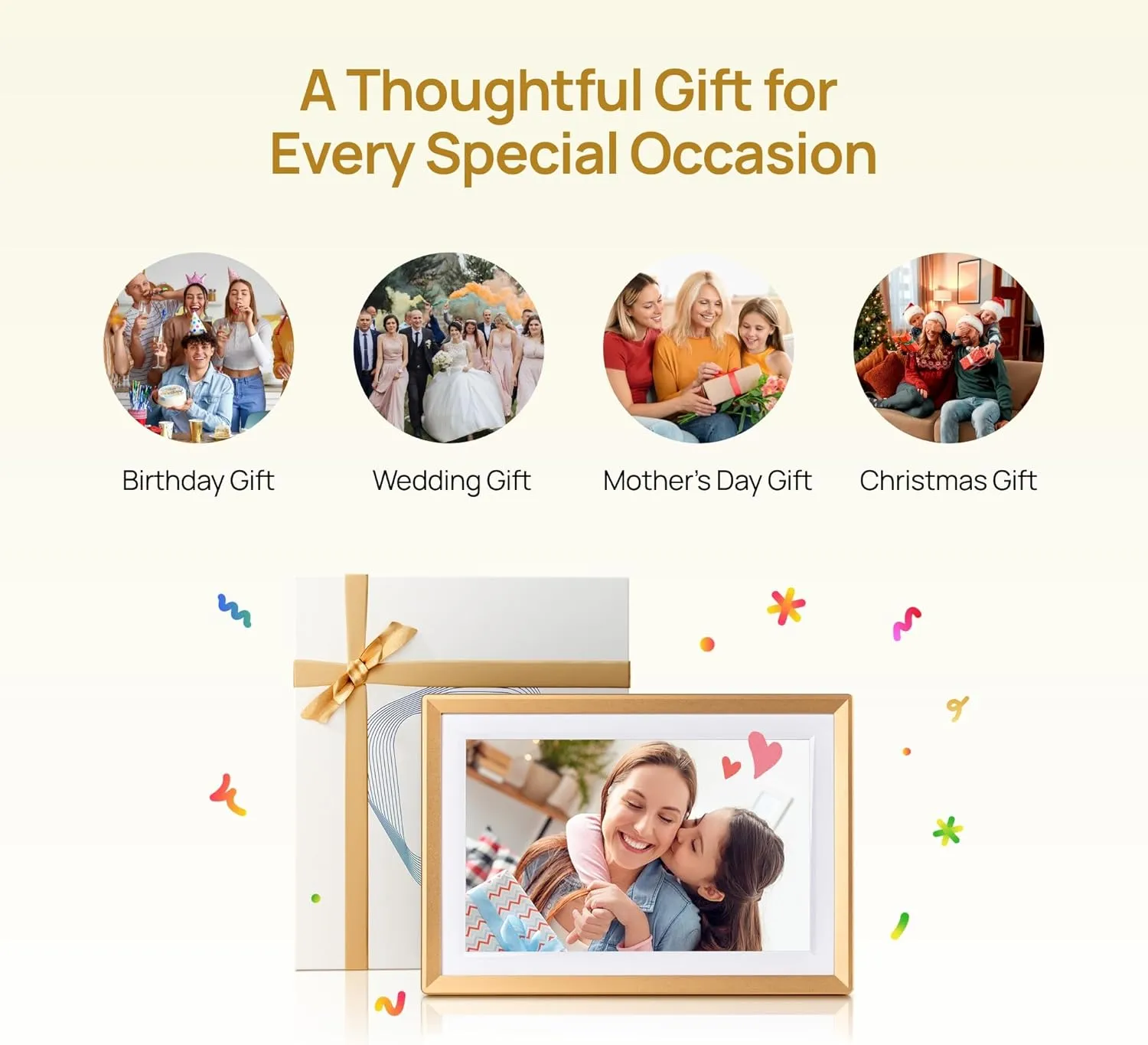 ARZOPA Metal Digital Picture Frame WiFi 10.1" HD IPS Touch Screen Smart Photo Frame Electronic Free Arzopa App Custom Picture Frame for Gifting Easy Share Unlimited Photos Videos - D10 Gold
