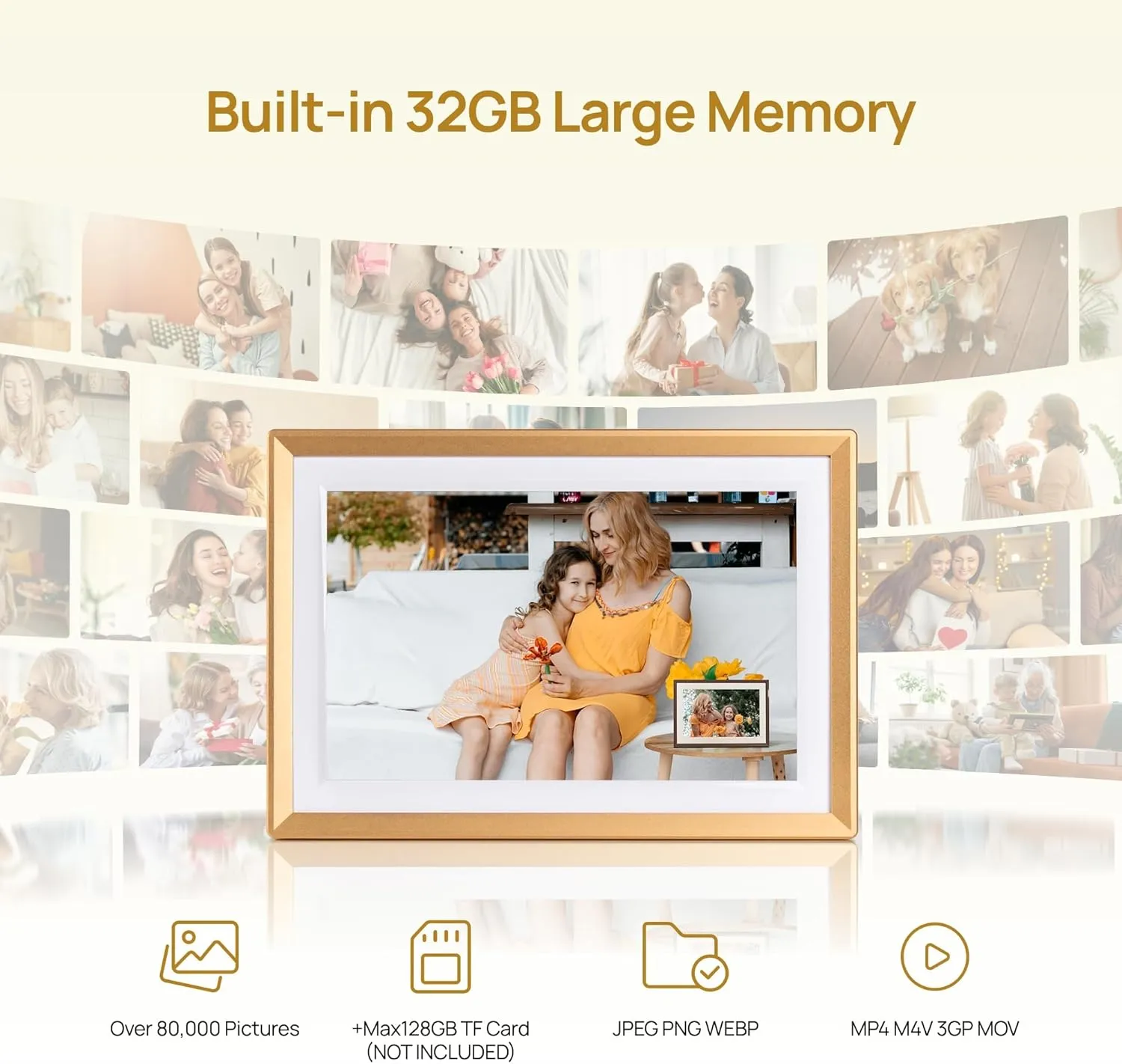 ARZOPA Metal Digital Picture Frame WiFi 10.1" HD IPS Touch Screen Smart Photo Frame Electronic Free Arzopa App Custom Picture Frame for Gifting Easy Share Unlimited Photos Videos - D10 Gold