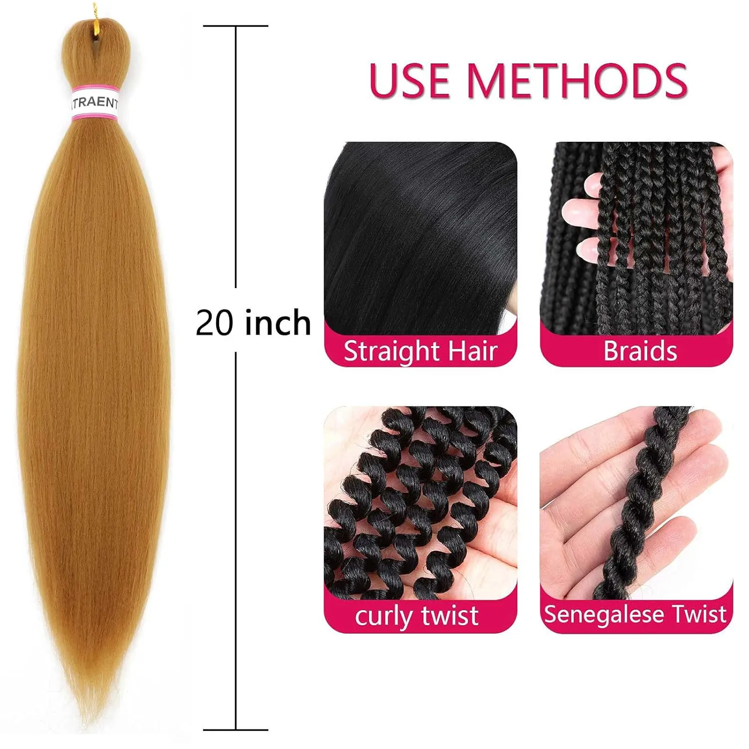 ATRAENTE Honey Blonde Braiding Hair,20 Inch 8packs Pre Stretched Braiding Hair,Professional Synthetic Box Braids Crochet Braids Extension,Itch Free Hot Water Setting Yaki Texture(20 Inch, 27#)