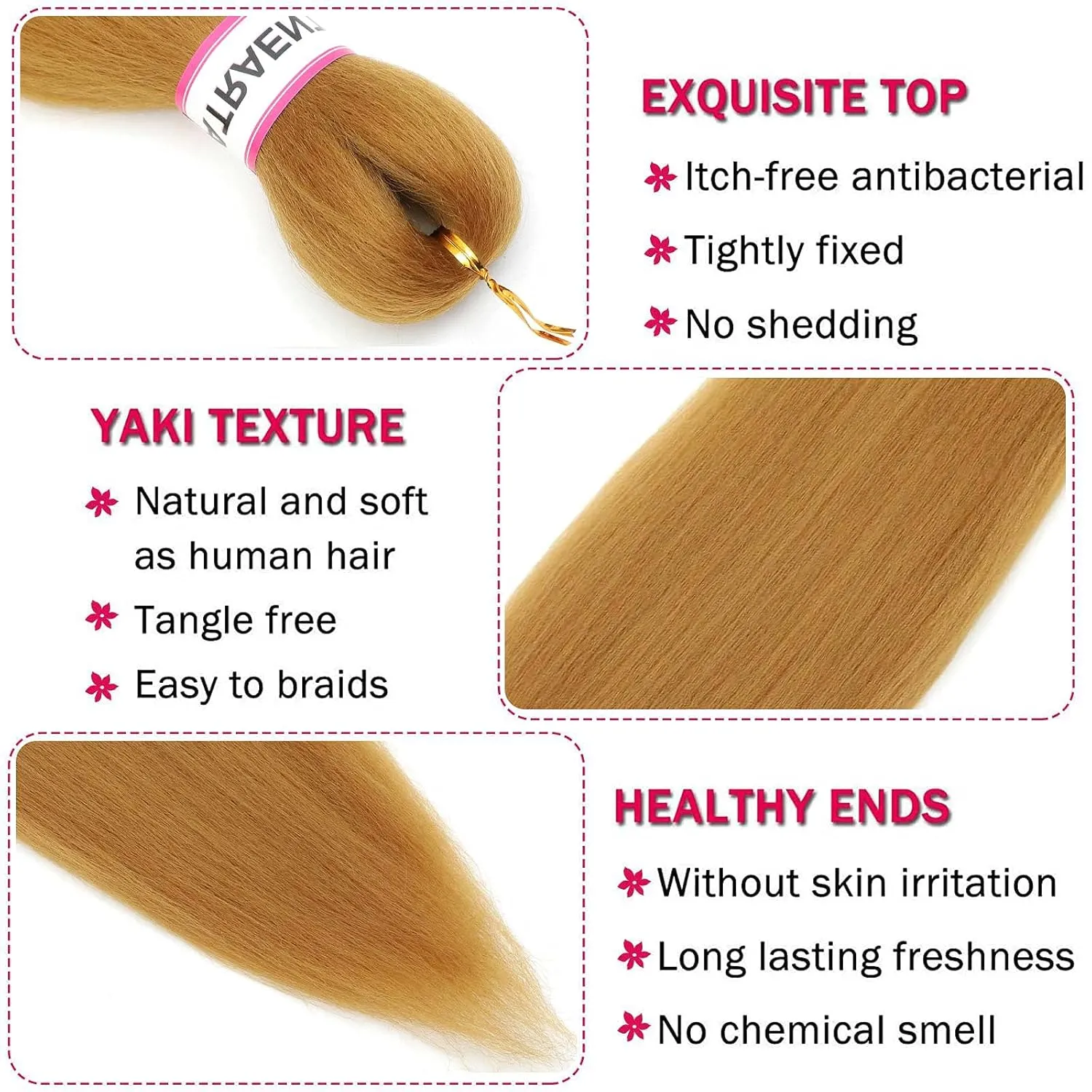 ATRAENTE Honey Blonde Braiding Hair,20 Inch 8packs Pre Stretched Braiding Hair,Professional Synthetic Box Braids Crochet Braids Extension,Itch Free Hot Water Setting Yaki Texture(20 Inch, 27#)