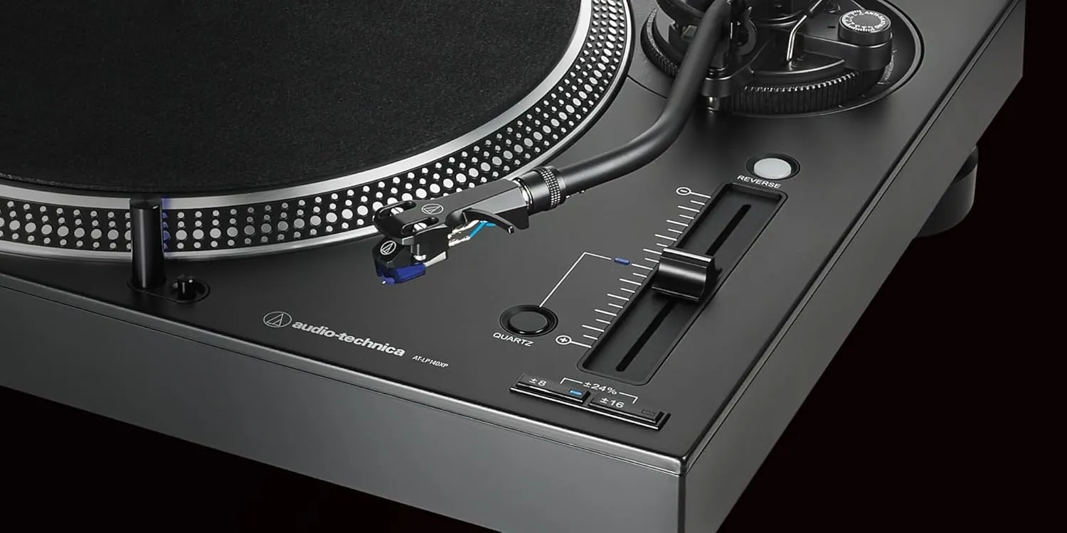 Audio Technica AT-LP140XP-BK DJ Professional Black Turntable with an AudioQuest AQSLVRRECBRUSH Silver Anti-Static Record Brush (2020)