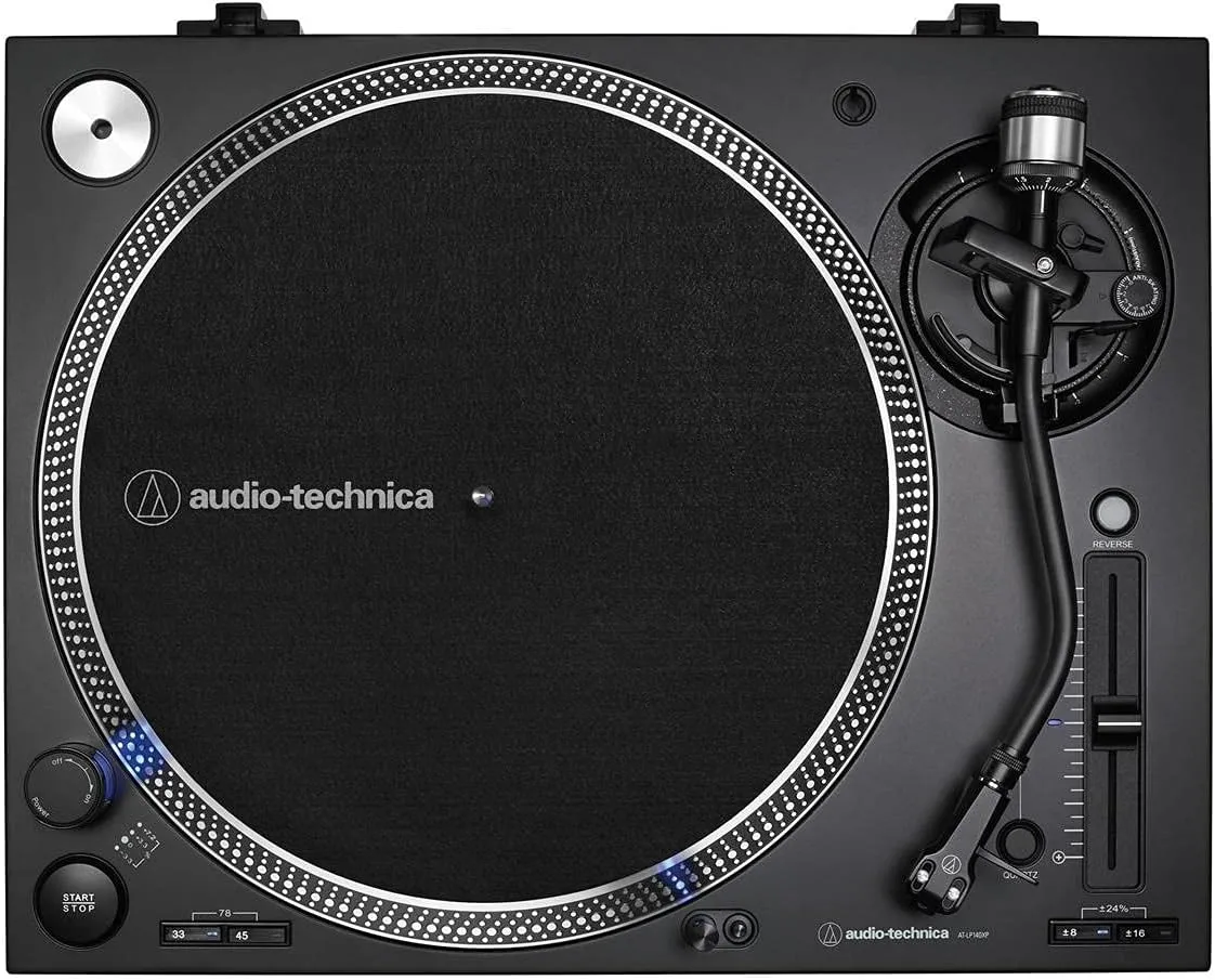 Audio Technica AT-LP140XP-BK DJ Professional Black Turntable with an AudioQuest AQSLVRRECBRUSH Silver Anti-Static Record Brush (2020)