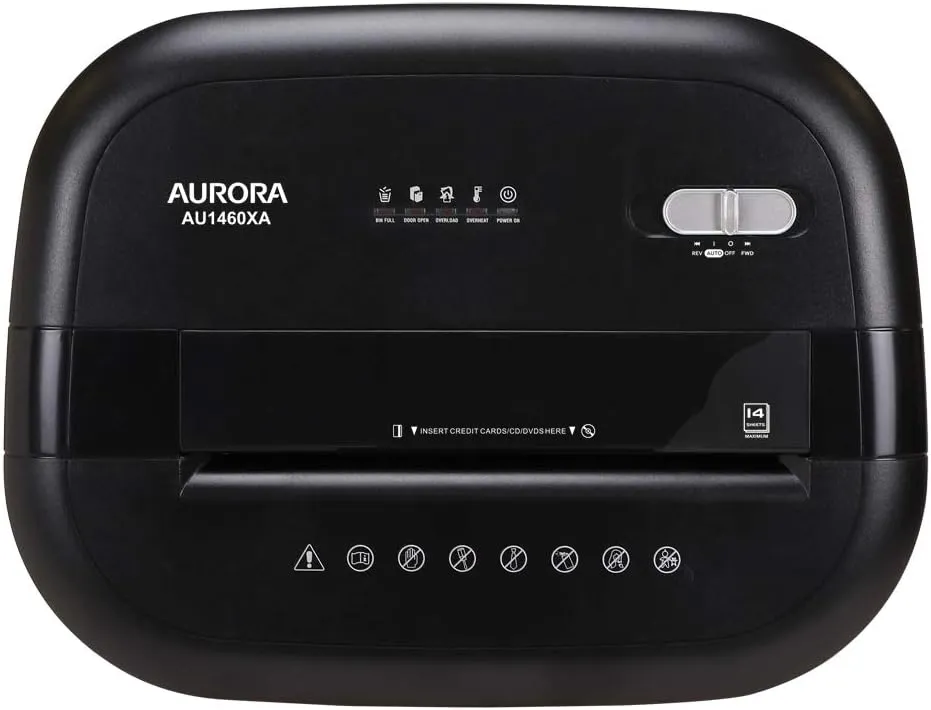 Aurora Anti-Jam 14-Sheet Crosscut Paper/CD and Credit Card Shredder/with 6-Gallon pullout Basket 120 Minutes Continuous Run Time