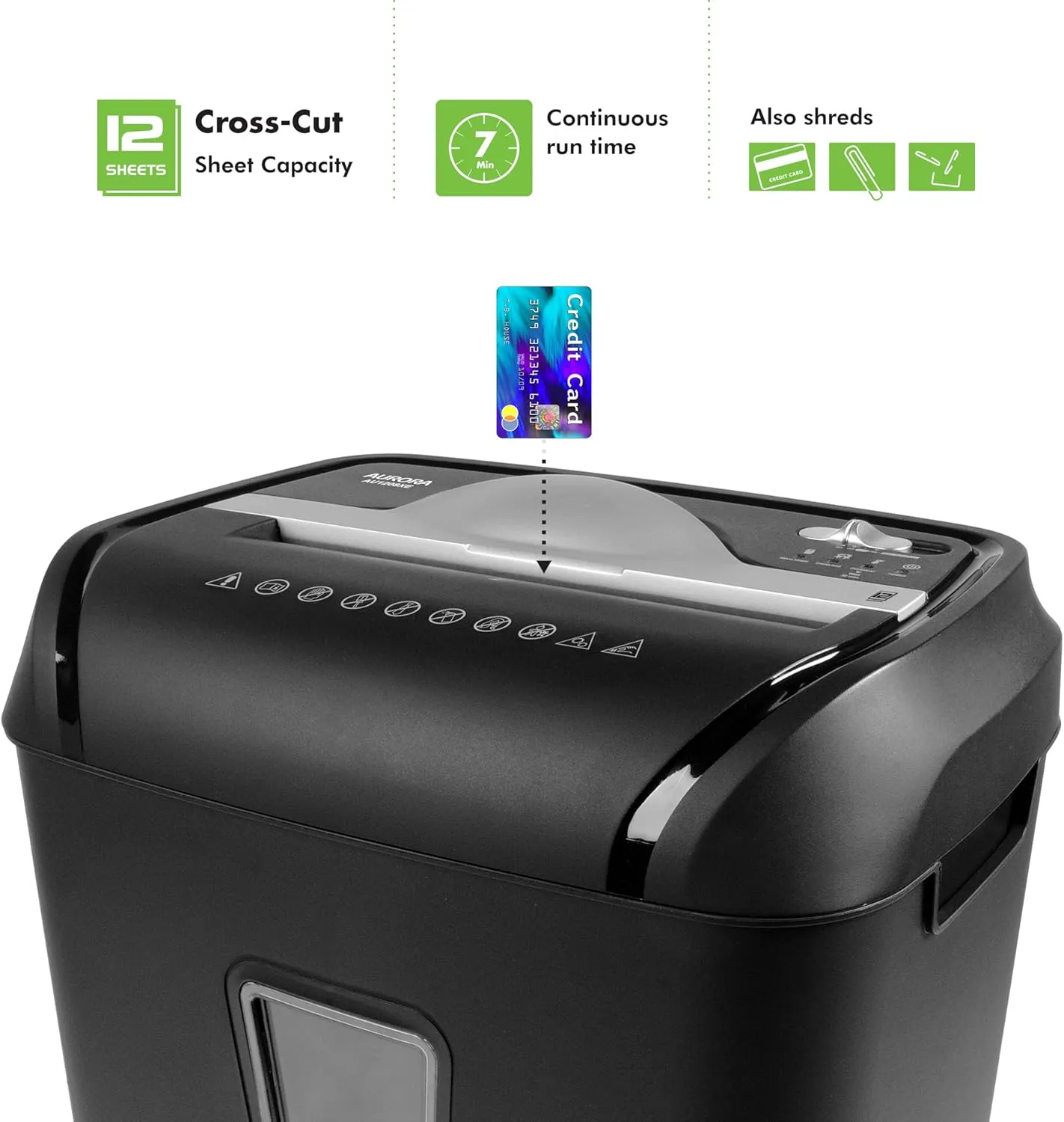Aurora AU1208XE Anti-Jam 12-Sheet Crosscut Paper/Credit Card Shredder with 4.8 Gallon Wastebasket