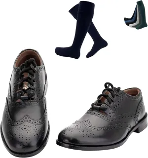 Authentic Scottish Ghillie Brogues with Wool Kilt Hose Socks Socks - 100% Leather, Made in Scotland, Unisex