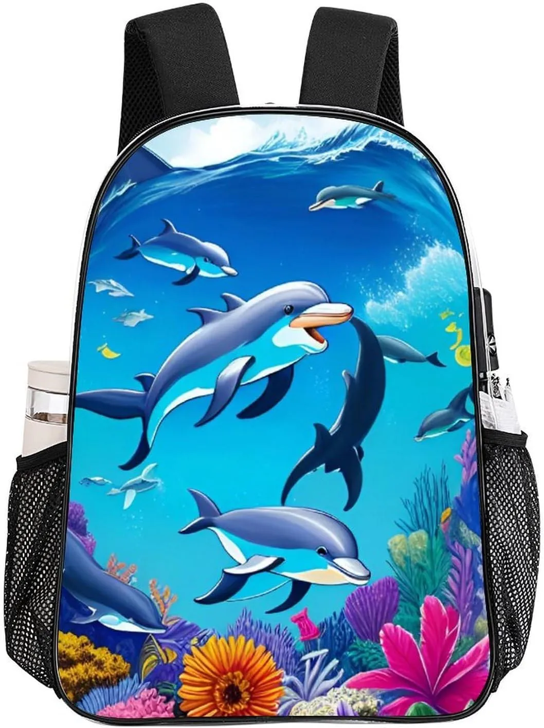 Backpack Anti-Theft Multipurpose Large Capacity Carry On Bag - Dolphins Sea Underwater Beautiful Sea World Art Camping Outdoor Backpack Transparent Bag