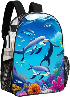 Backpack Anti-Theft Multipurpose Large Capacity Carry On Bag - Dolphins Sea Underwater Beautiful Sea World Art Camping Outdoor Backpack Transparent Bag
