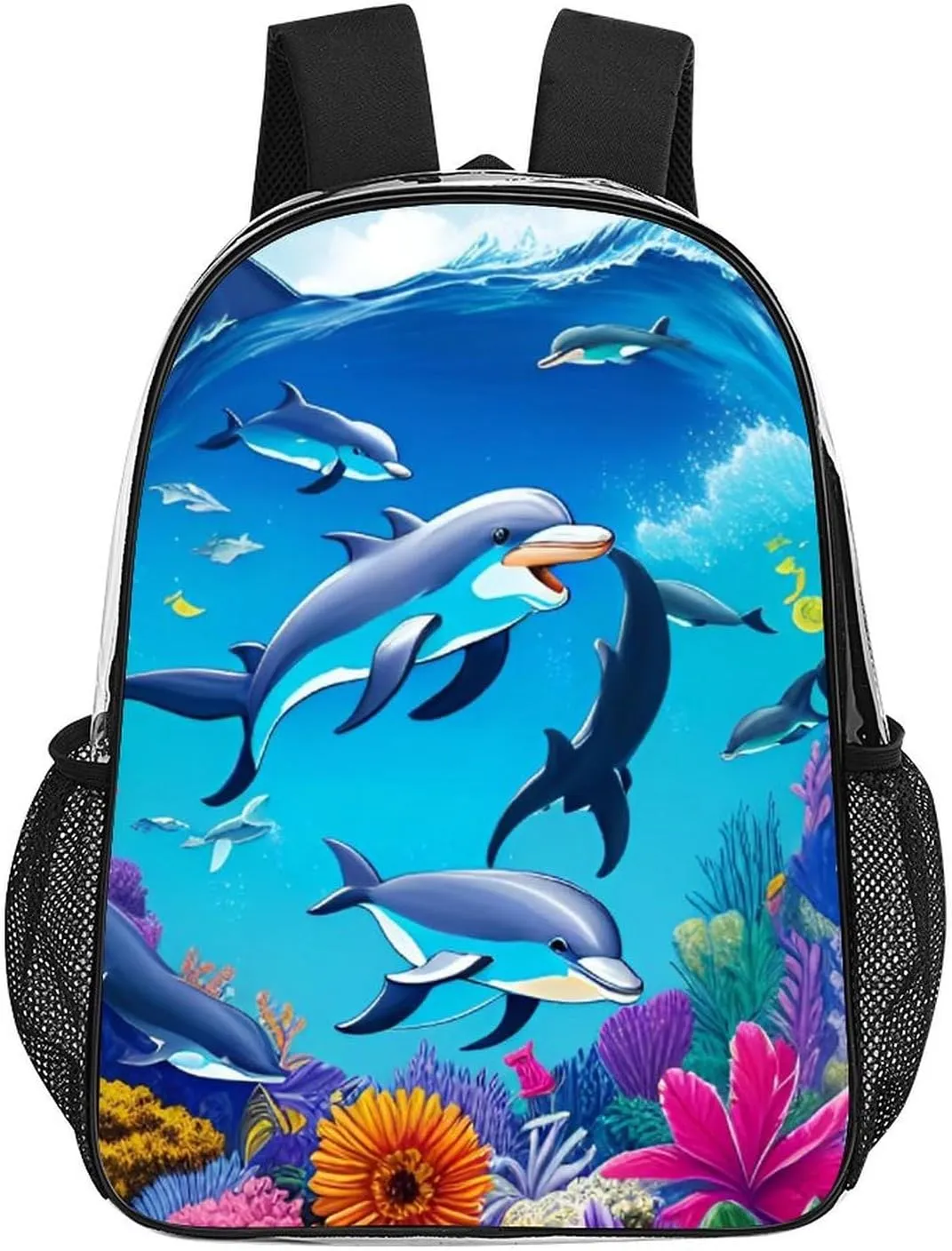 Backpack Anti-Theft Multipurpose Large Capacity Carry On Bag - Dolphins Sea Underwater Beautiful Sea World Art Camping Outdoor Backpack Transparent Bag