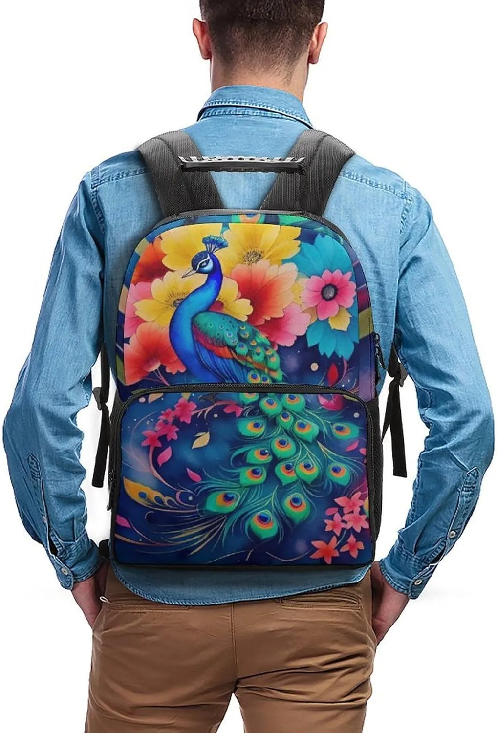 Backpack Multipurpose Anti-Theft Large Capacity Bookbag - Beautiful Peacock Watercolor Art Travel Hiking Daypack With Side Pockets