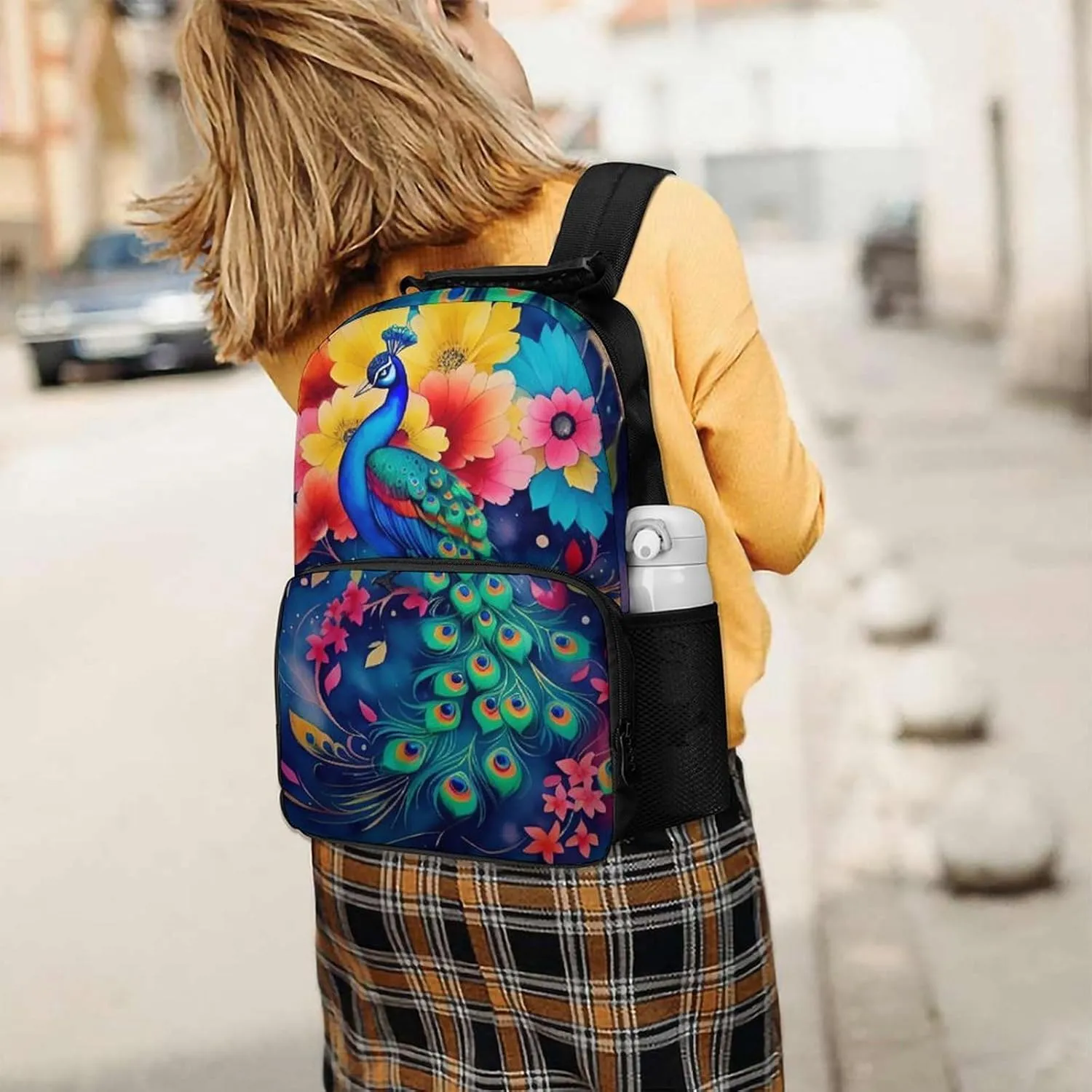 Backpack Multipurpose Anti-Theft Large Capacity Bookbag - Beautiful Peacock Watercolor Art Travel Hiking Daypack With Side Pockets
