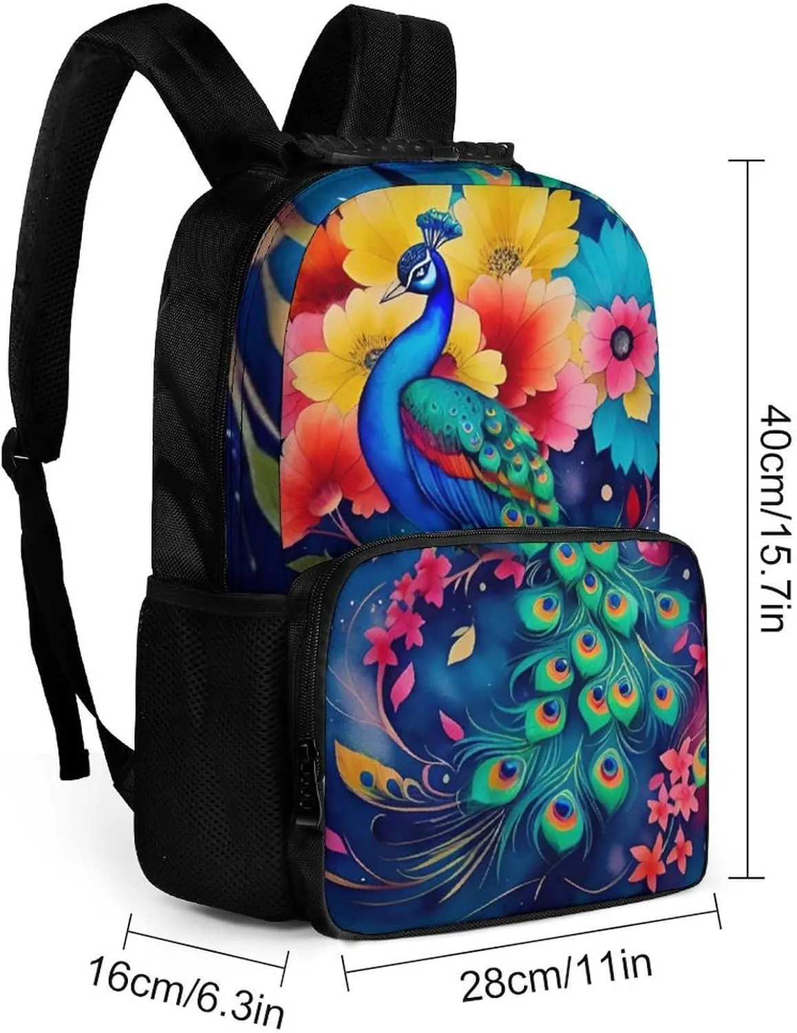 Backpack Multipurpose Anti-Theft Large Capacity Bookbag - Beautiful Peacock Watercolor Art Travel Hiking Daypack With Side Pockets