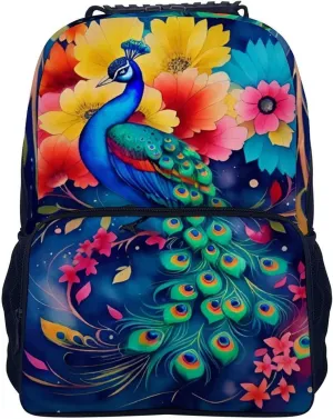Backpack Multipurpose Anti-Theft Large Capacity Bookbag - Beautiful Peacock Watercolor Art Travel Hiking Daypack With Side Pockets