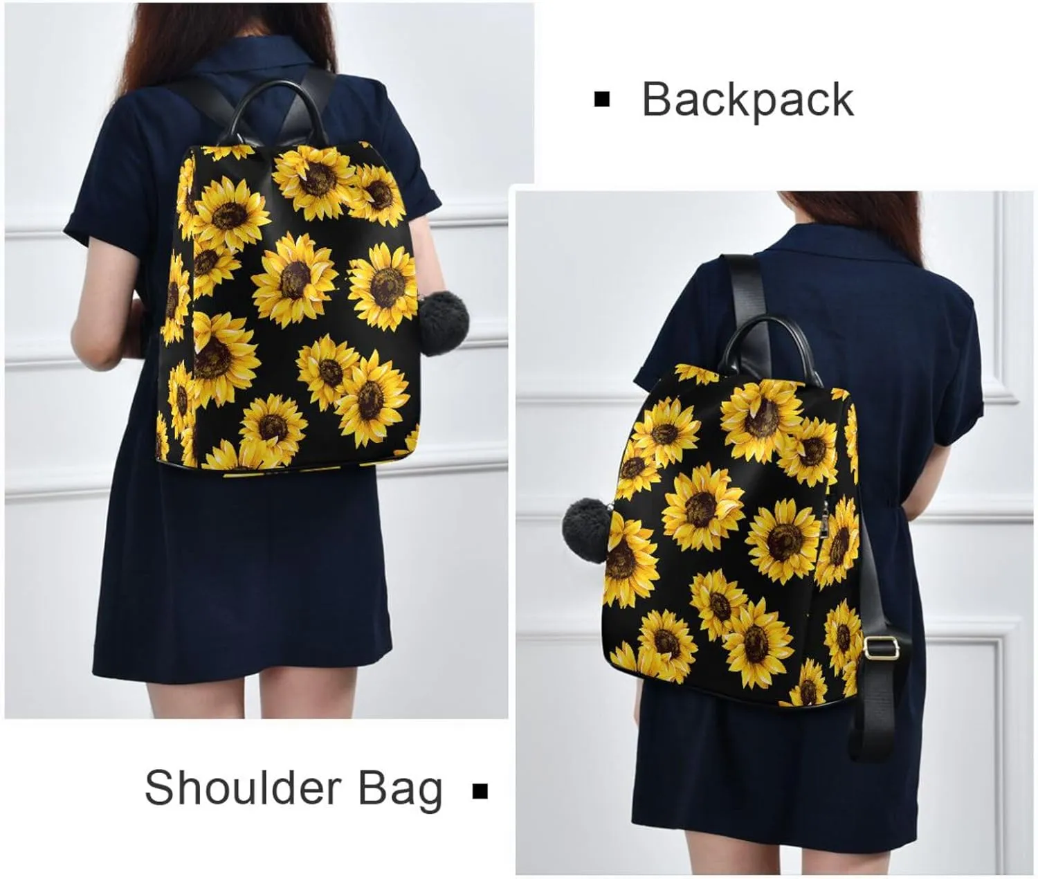 Backpack Purse for Women Anti Theft Daypack Polyester Travel Bag Crossbody Shoulder Bag Sunflower