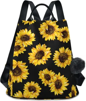 Backpack Purse for Women Anti Theft Daypack Polyester Travel Bag Crossbody Shoulder Bag Sunflower