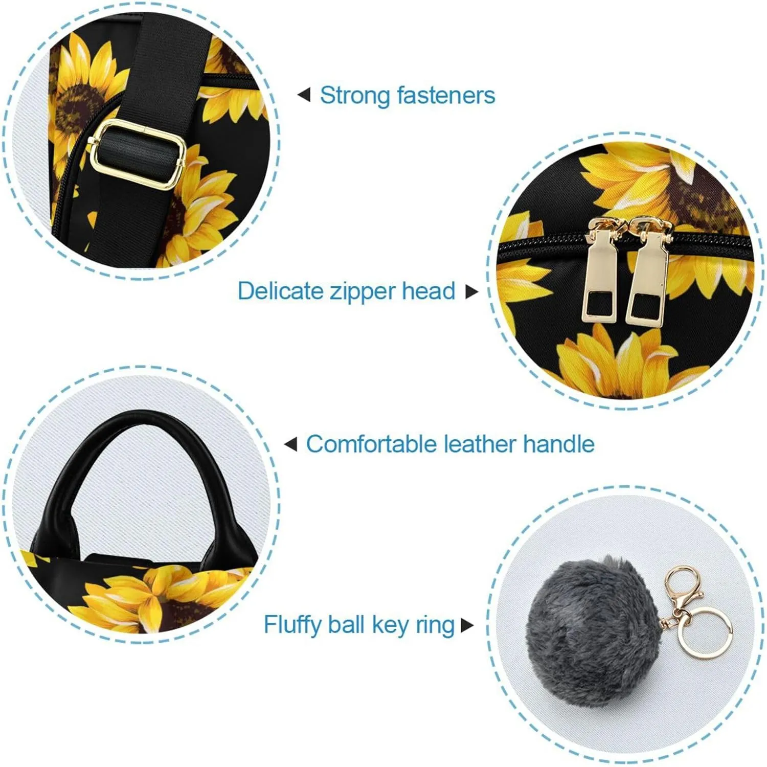 Backpack Purse for Women Anti Theft Daypack Polyester Travel Bag Crossbody Shoulder Bag Sunflower