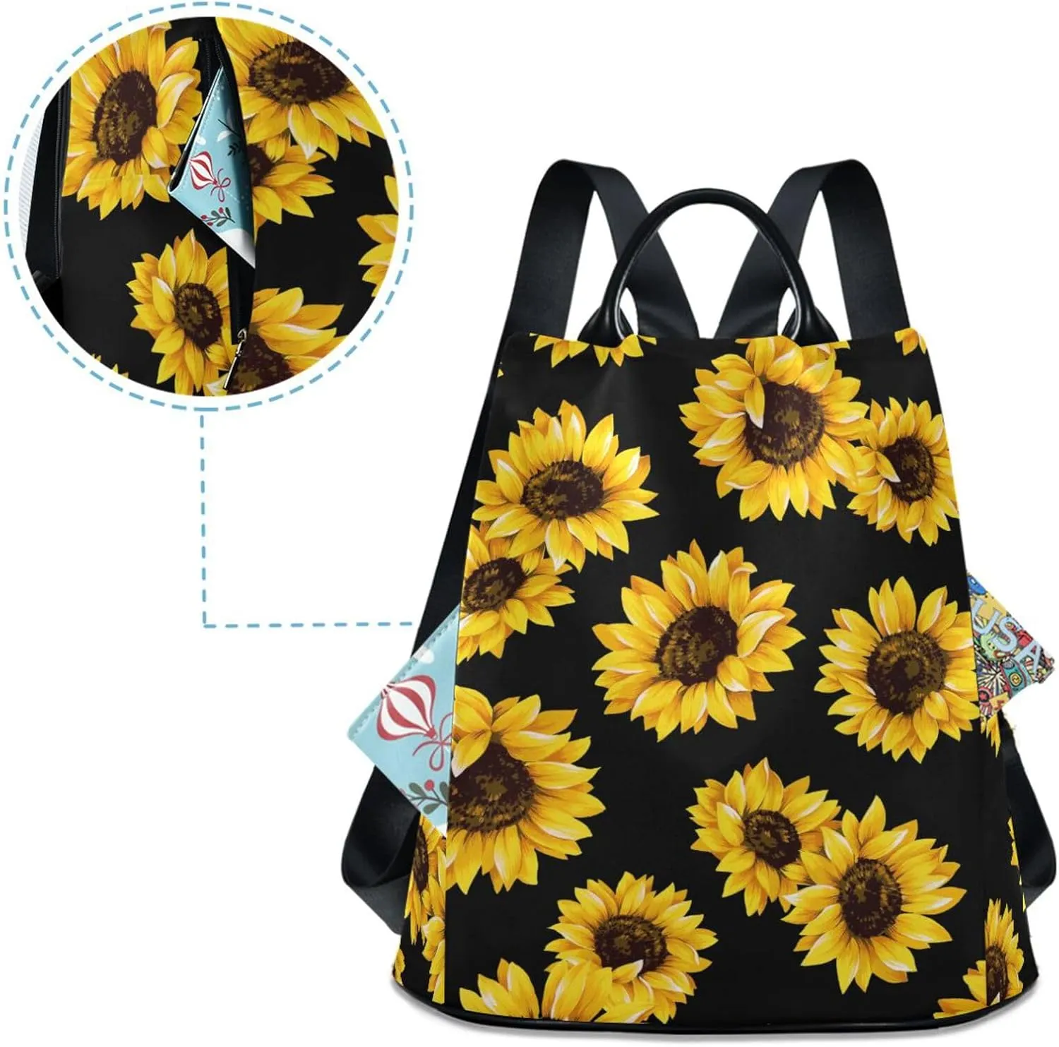 Backpack Purse for Women Anti Theft Daypack Polyester Travel Bag Crossbody Shoulder Bag Sunflower