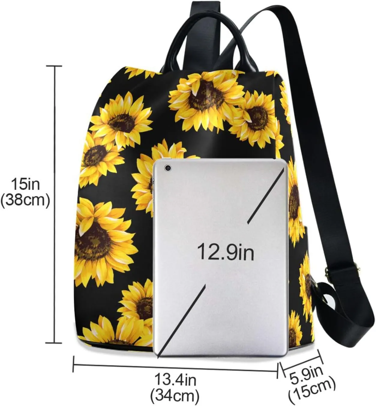 Backpack Purse for Women Anti Theft Daypack Polyester Travel Bag Crossbody Shoulder Bag Sunflower