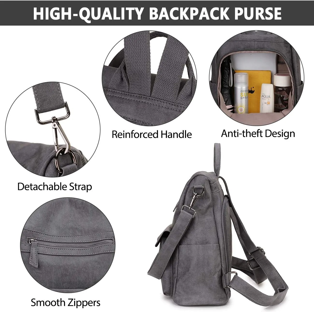 Backpack Purse for Women,Fashion Anti-Theft PU Leather Travel Shoulder Bag for Ladies Large Satchel VONXURY
