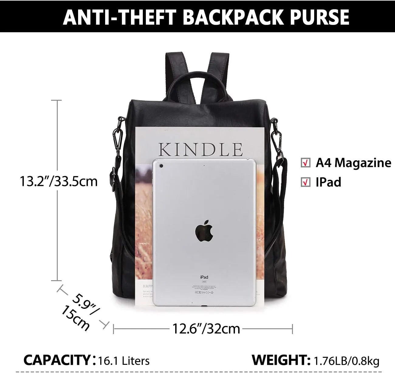 Backpack Purse for Women,Fashion Anti-Theft PU Leather Travel Shoulder Bag for Ladies Large Satchel VONXURY