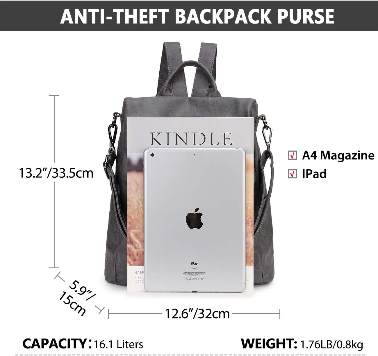 Backpack Purse for Women,Fashion Anti-Theft PU Leather Travel Shoulder Bag for Ladies Large Satchel VONXURY