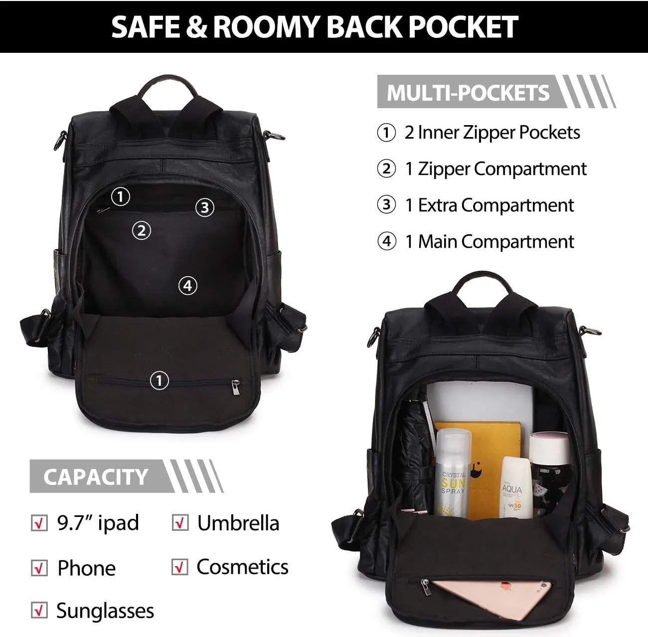 Backpack Purse for Women,Fashion Anti-Theft PU Leather Travel Shoulder Bag for Ladies Large Satchel VONXURY
