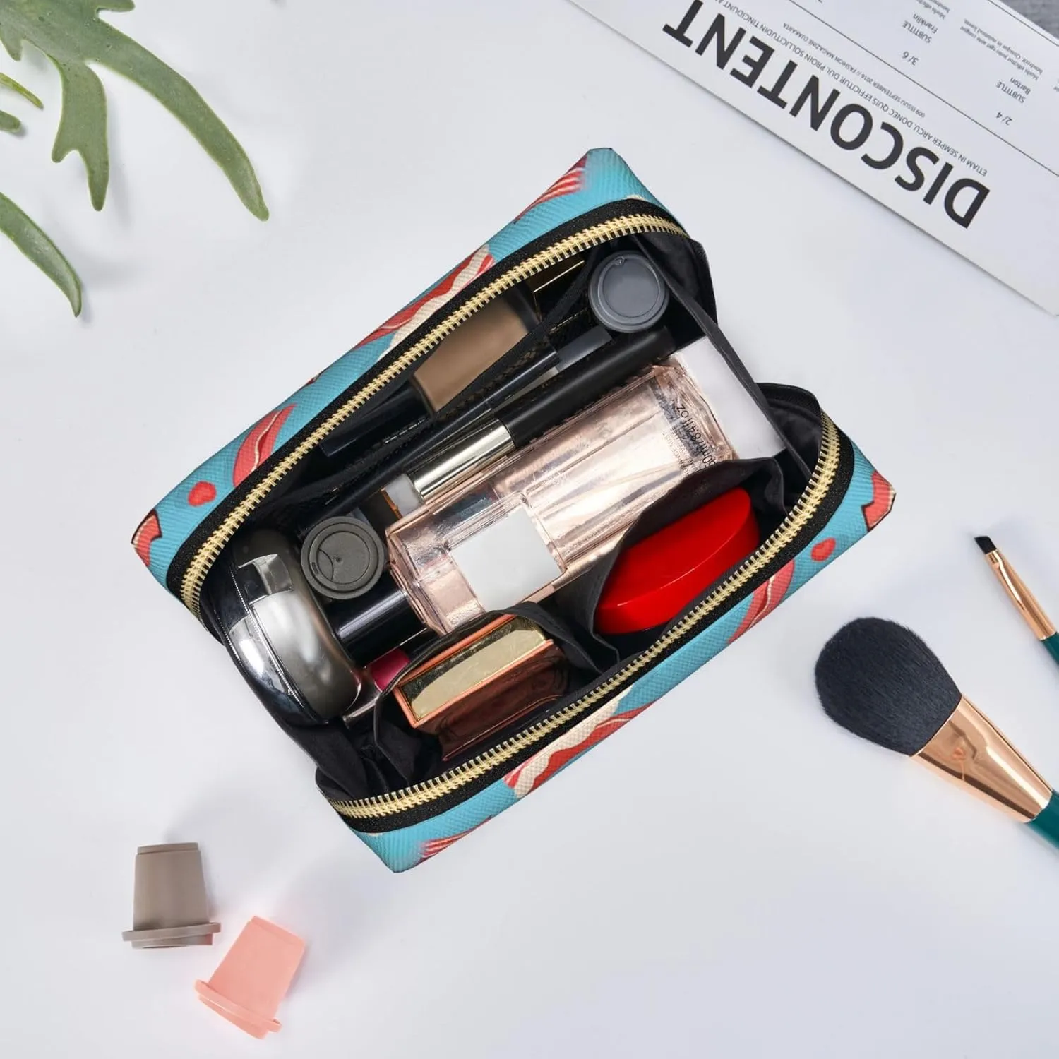 Bacon Pattern Printed Small Makeup Bag,Travel Cosmetic Bag Purse with Zipper,Water-resistant Makeup Organizer Bag for Women