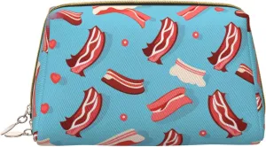 Bacon Pattern Printed Small Makeup Bag,Travel Cosmetic Bag Purse with Zipper,Water-resistant Makeup Organizer Bag for Women