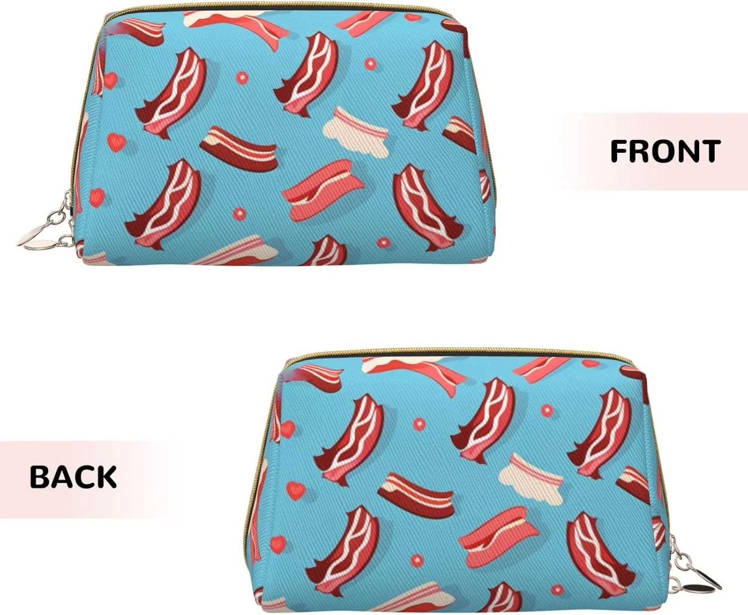 Bacon Pattern Printed Small Makeup Bag,Travel Cosmetic Bag Purse with Zipper,Water-resistant Makeup Organizer Bag for Women