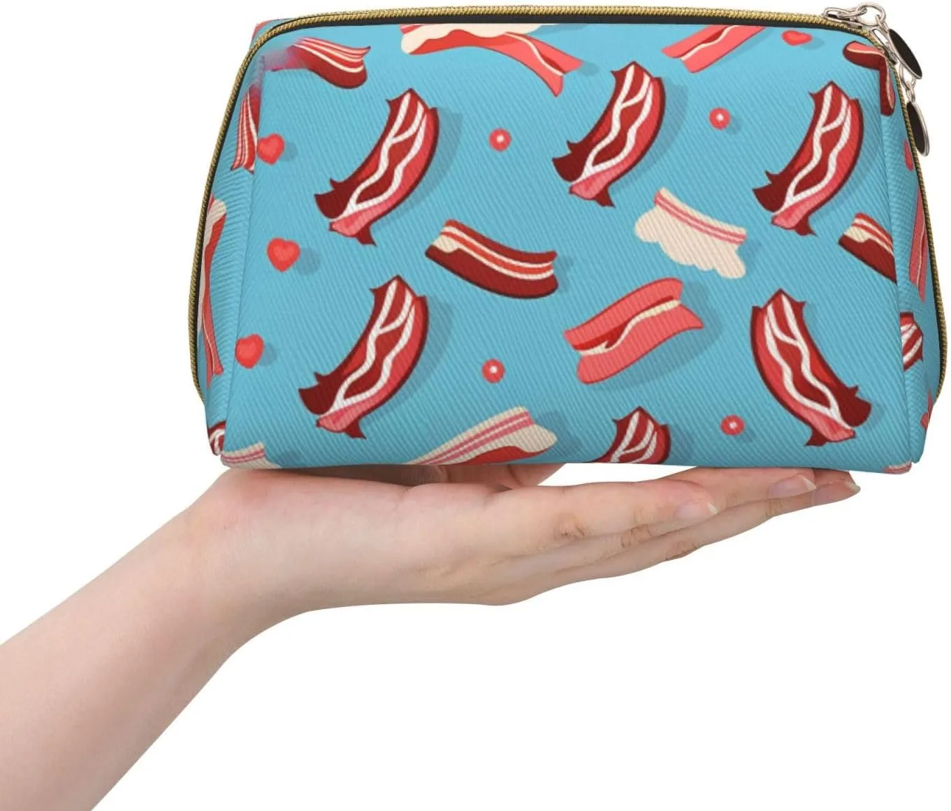 Bacon Pattern Printed Small Makeup Bag,Travel Cosmetic Bag Purse with Zipper,Water-resistant Makeup Organizer Bag for Women