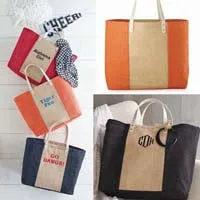 Bag - Color Block Jute Tote - MU