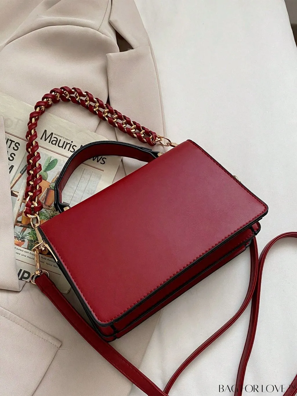BagForLove - Chic Flap Top Handle Mini Square Bag with Metal Chain Accents