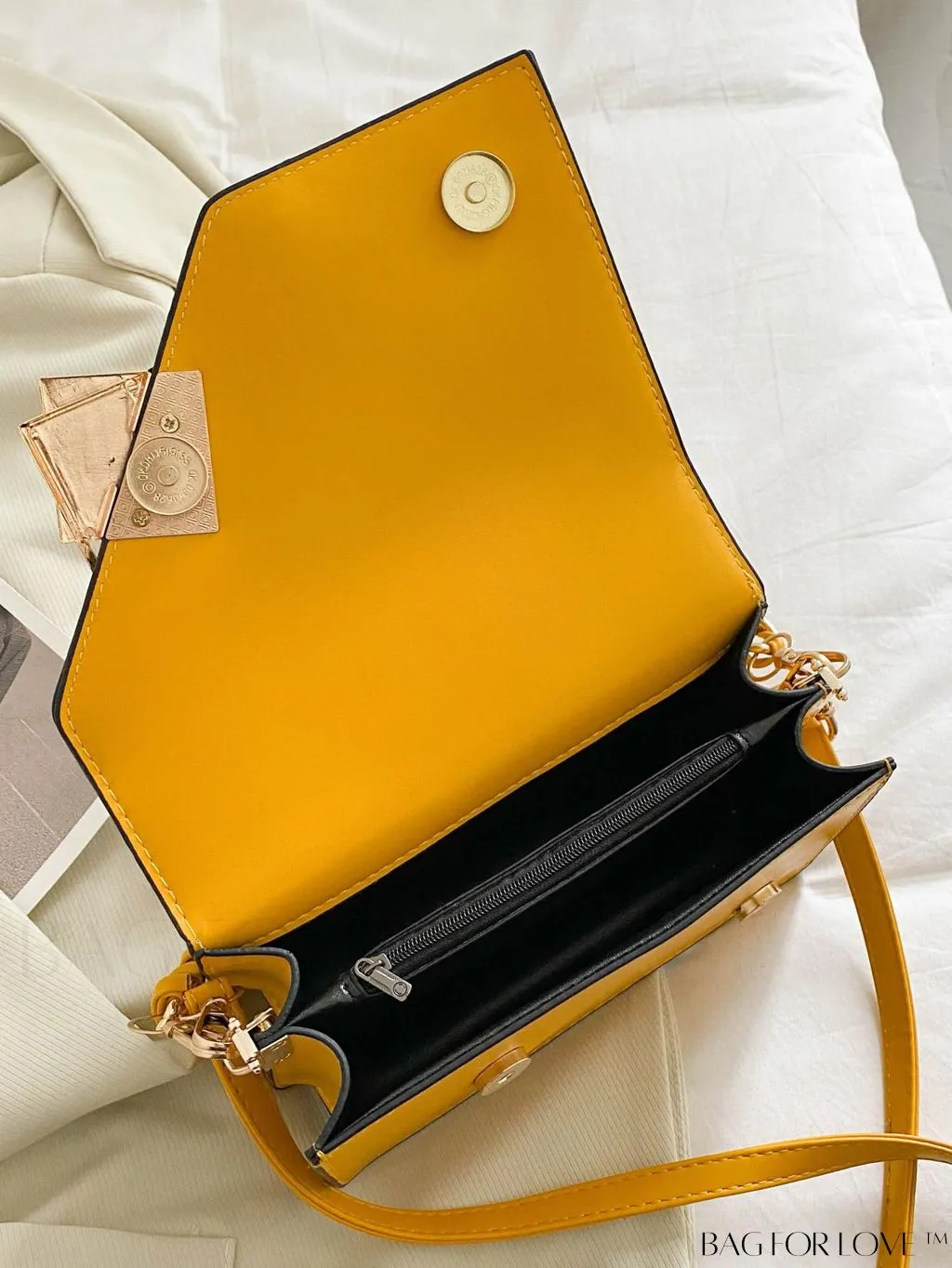 BagForLove - Chic Flap Top Handle Mini Square Bag with Metal Chain Accents