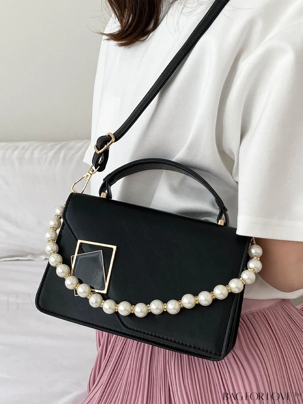 BagForLove - Chic Flap Top Handle Mini Square Bag with Metal Chain Accents