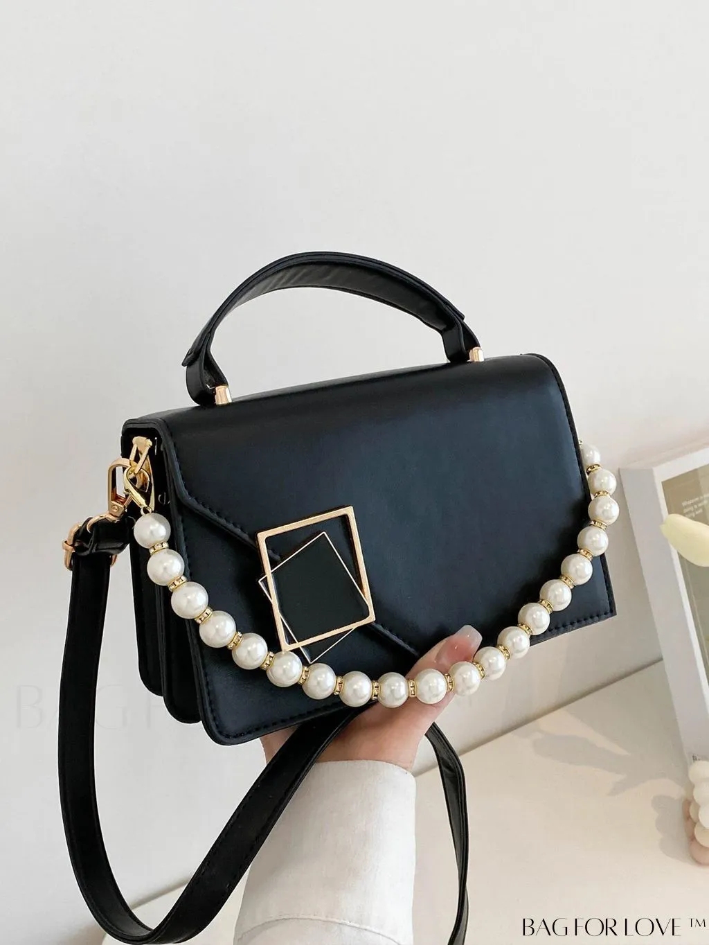 BagForLove - Chic Flap Top Handle Mini Square Bag with Metal Chain Accents
