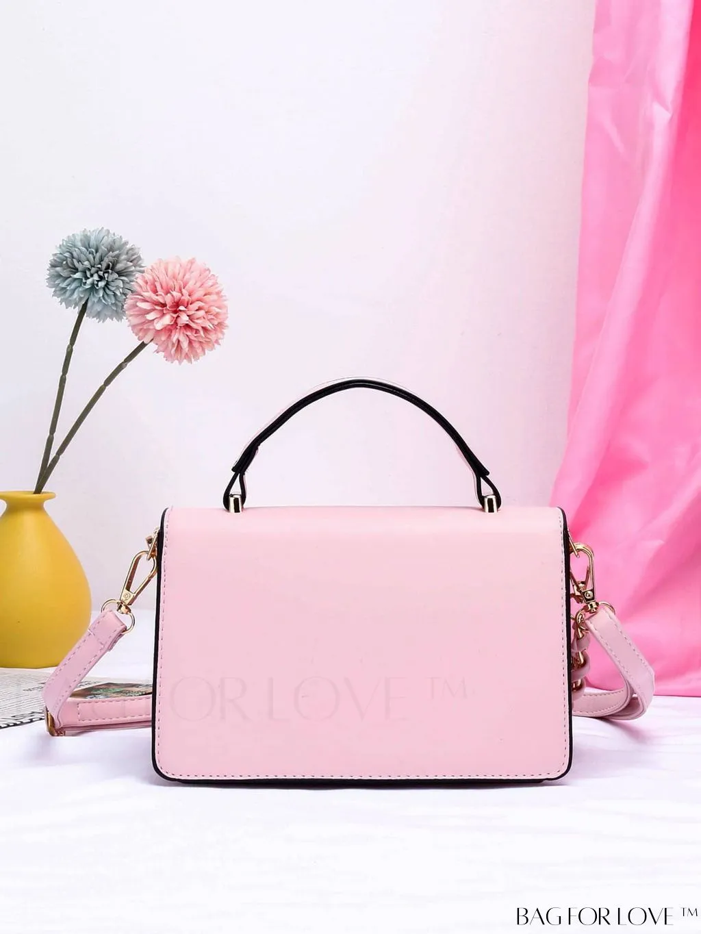 BagForLove - Chic Flap Top Handle Mini Square Bag with Metal Chain Accents