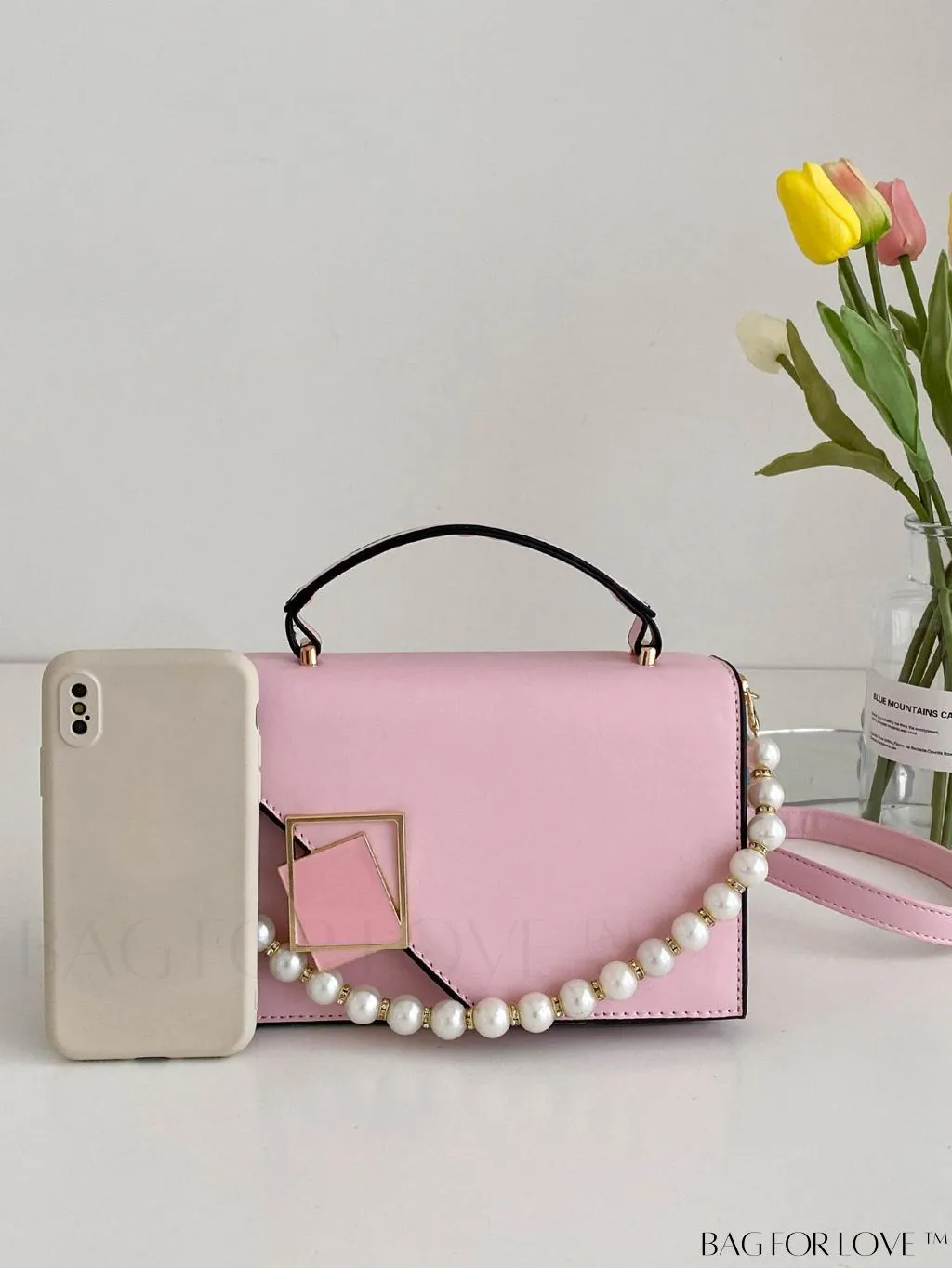 BagForLove - Chic Flap Top Handle Mini Square Bag with Metal Chain Accents