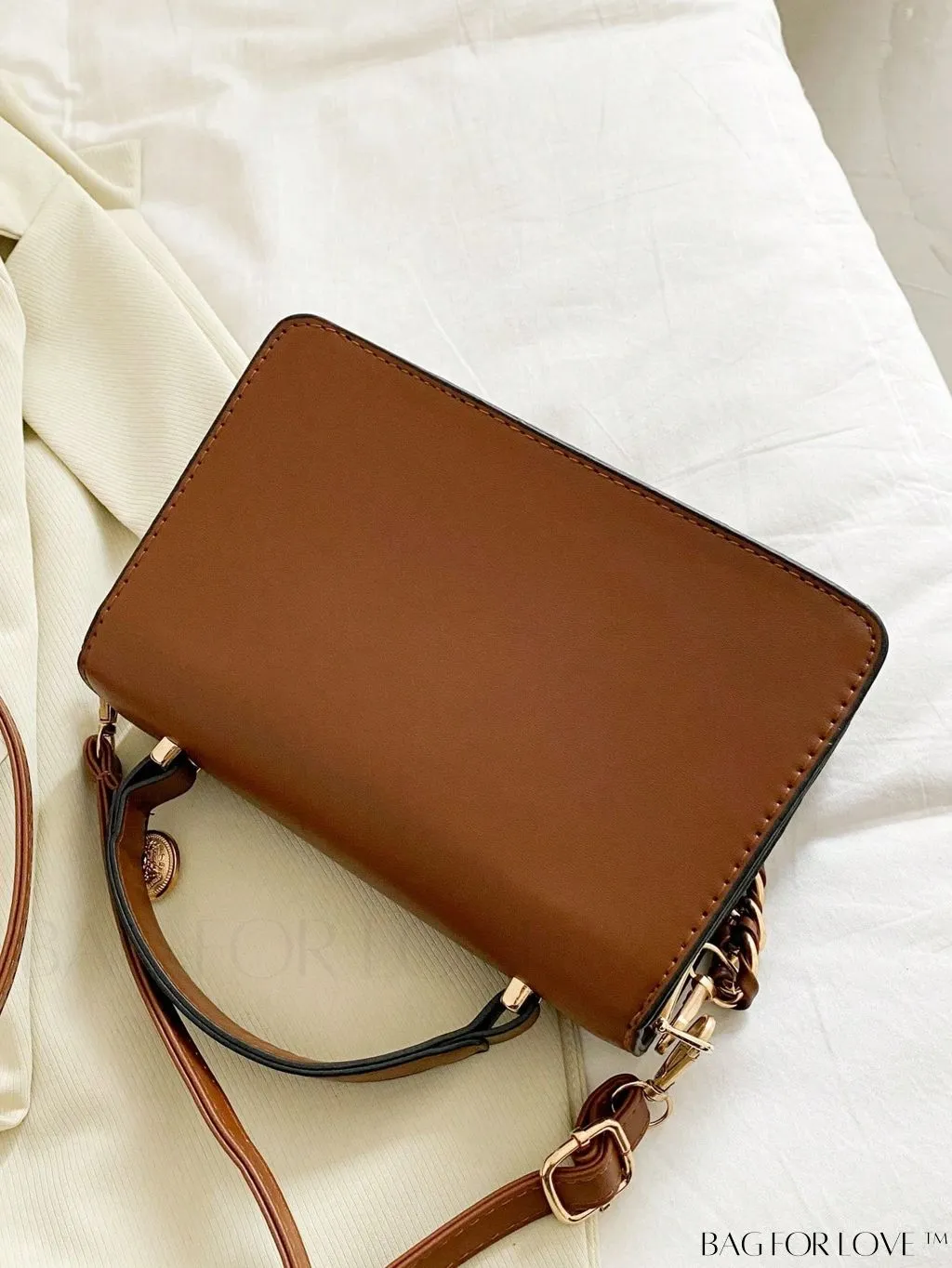 BagForLove - Chic Flap Top Handle Mini Square Bag with Metal Chain Accents