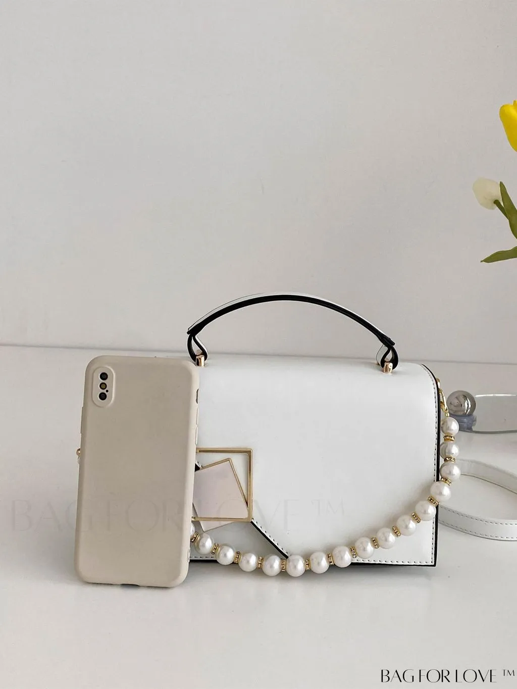 BagForLove - Chic Flap Top Handle Mini Square Bag with Metal Chain Accents
