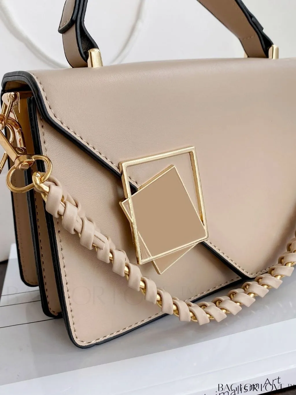 BagForLove - Chic Flap Top Handle Mini Square Bag with Metal Chain Accents