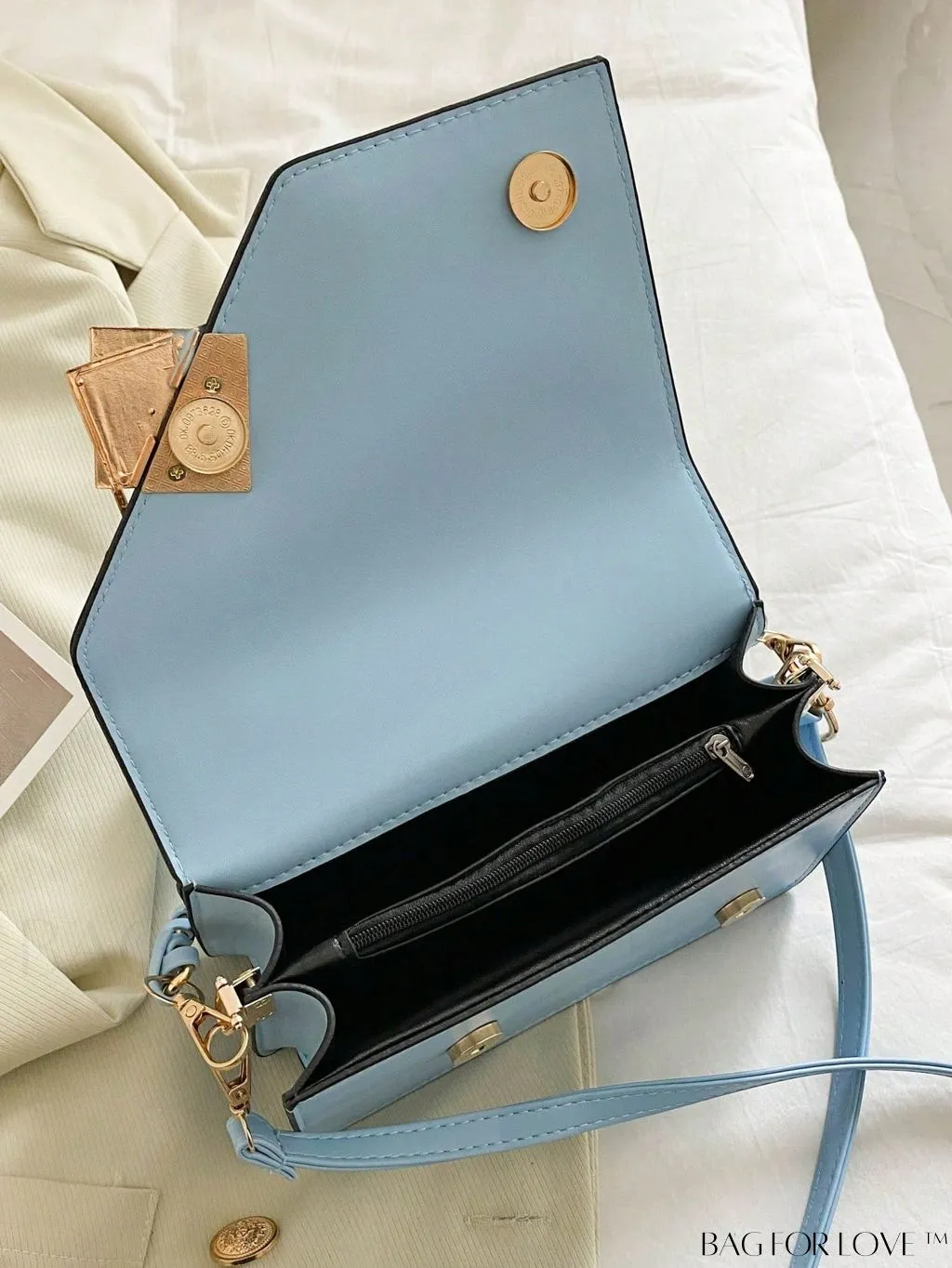 BagForLove - Chic Flap Top Handle Mini Square Bag with Metal Chain Accents