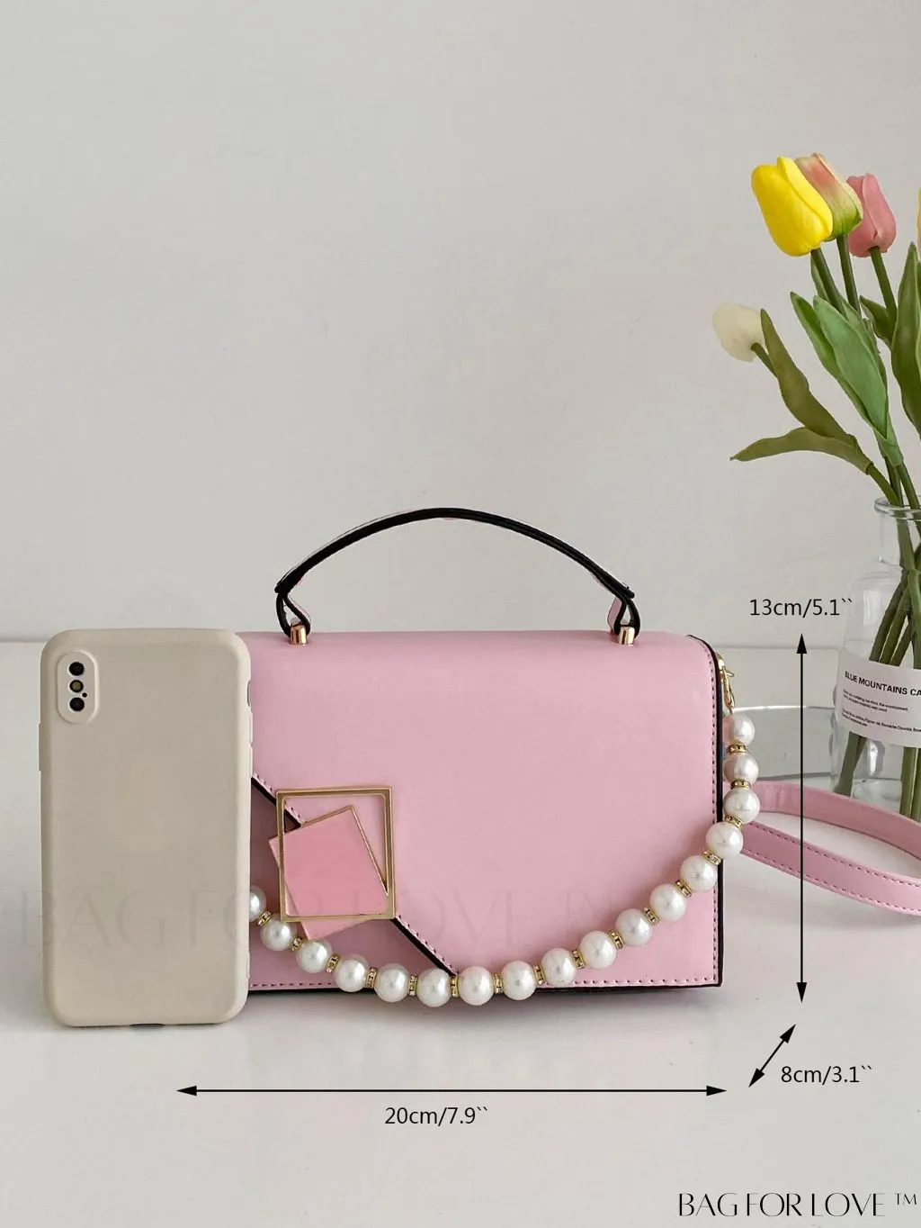BagForLove - Chic Flap Top Handle Mini Square Bag with Metal Chain Accents
