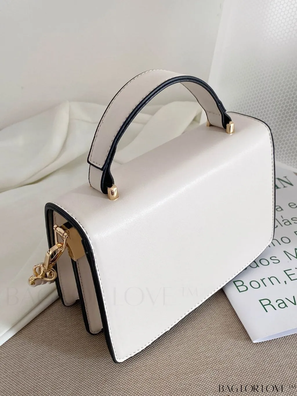 BagForLove - Chic Flap Top Handle Mini Square Bag with Metal Chain Accents