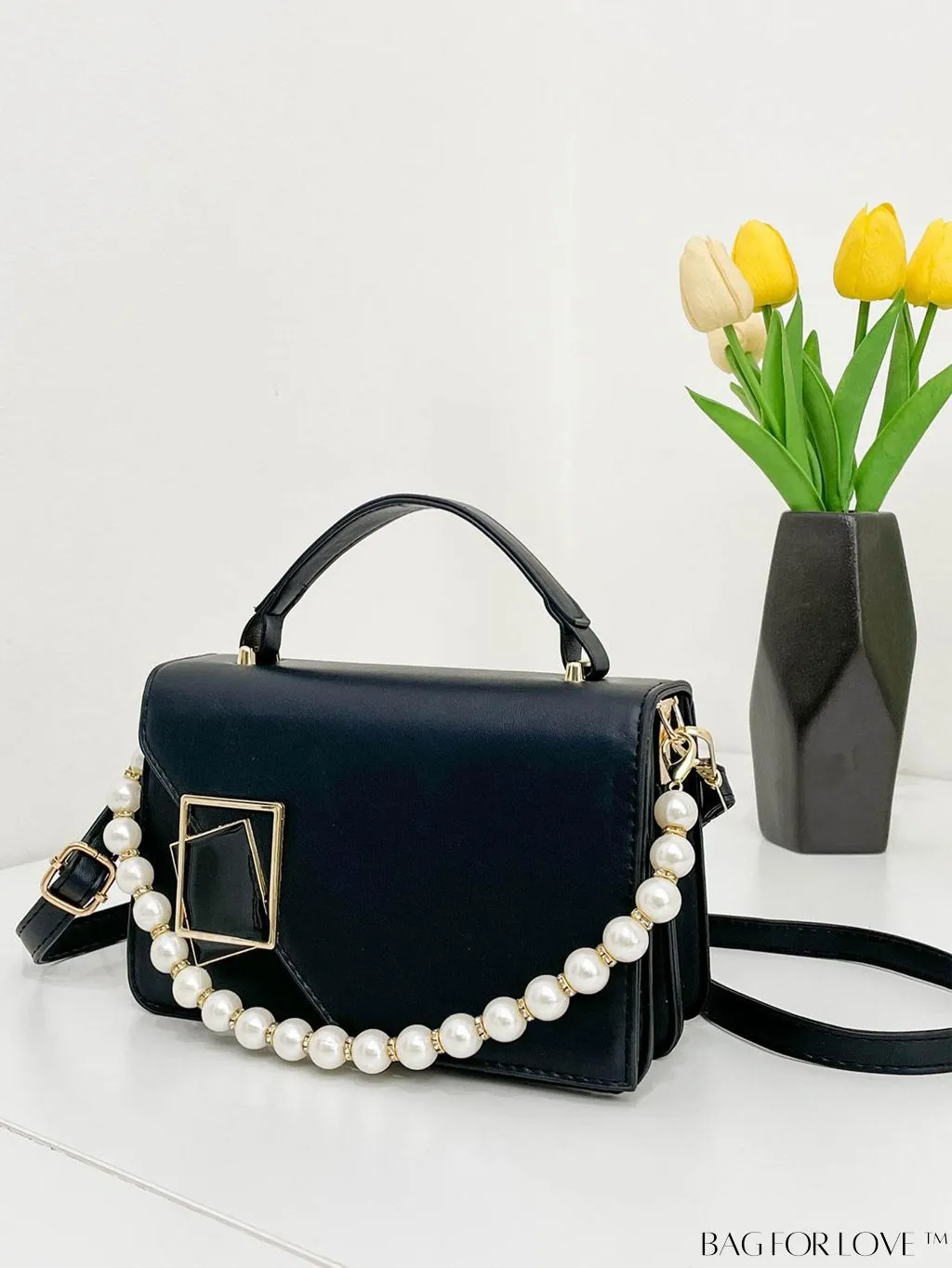 BagForLove - Chic Flap Top Handle Mini Square Bag with Metal Chain Accents