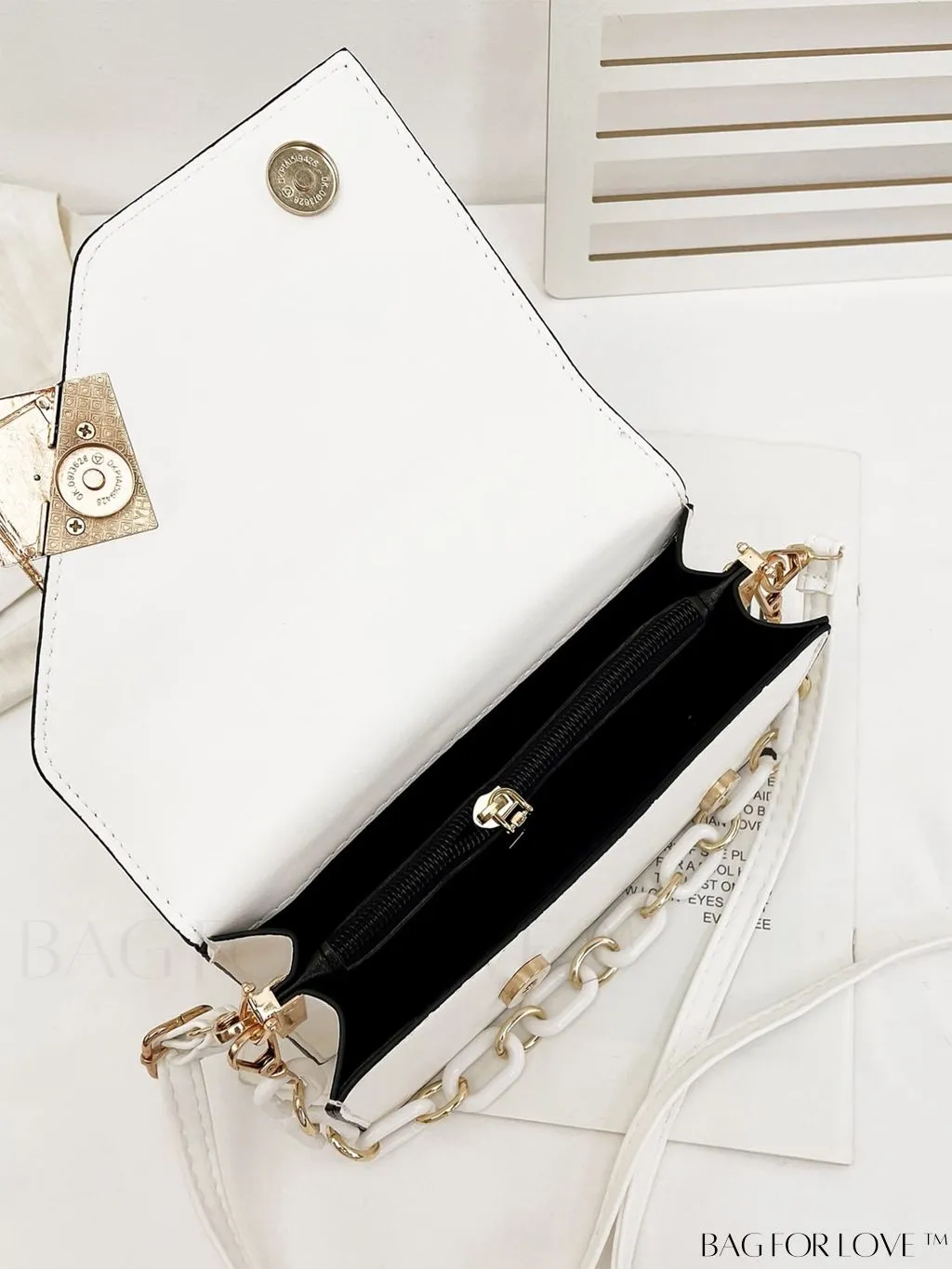 BagForLove - Chic Flap Top Handle Mini Square Bag with Metal Chain Accents